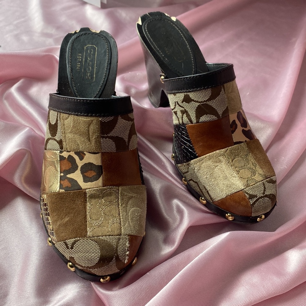Coach Chunky Patchwork Wooden Mules size 8.5 - Picture 2 of 10